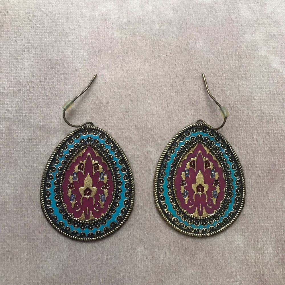 Middle Eastern Fashion Earrings Metal Enamel Hammered Amman, Jordan Beautiful